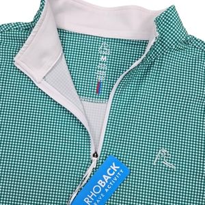 NWT Rhoback Men's Medium Green & White Plaid Dogwood Q-Zip 1/4 Zip Golf Pullover